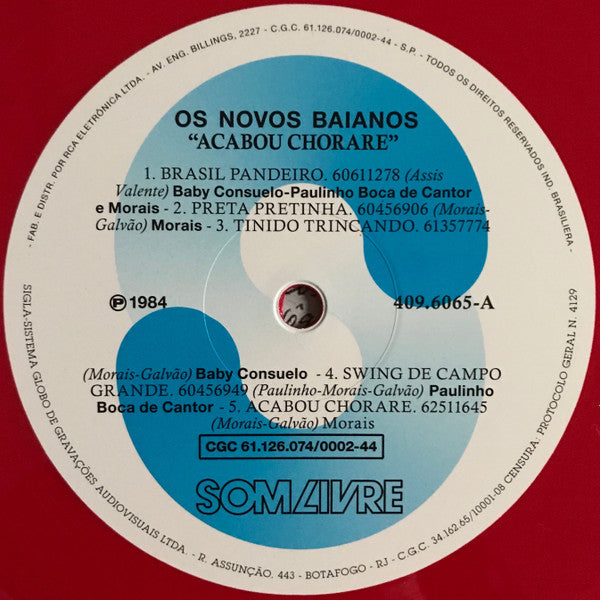 Os Novos Baianos : Acabou Chorare (LP, Album, Club, Ltd, Num, RE, Red)