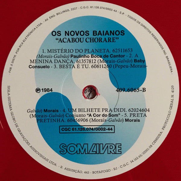 Os Novos Baianos : Acabou Chorare (LP, Album, Club, Ltd, Num, RE, Red)