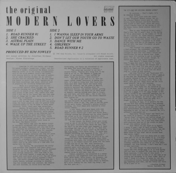 The Modern Lovers : The Original Modern Lovers (LP, Album, RE)