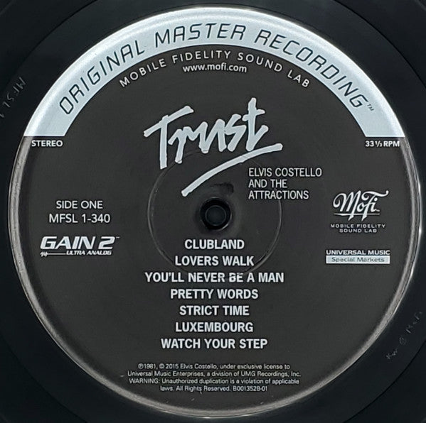 Elvis Costello & The Attractions : Trust (LP, Album, Ltd, Num, RE, RM, 180)
