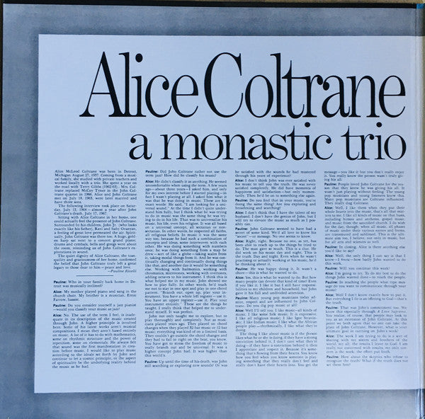 Alice Coltrane : A Monastic Trio (LP, Album, RE, Gat)