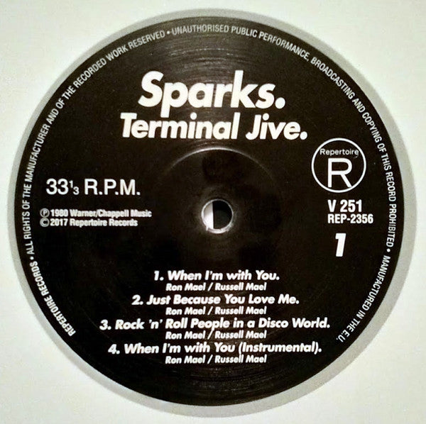 Sparks : Terminal Jive (LP, Album, Ltd, RE, Whi + CD, Album, RP)