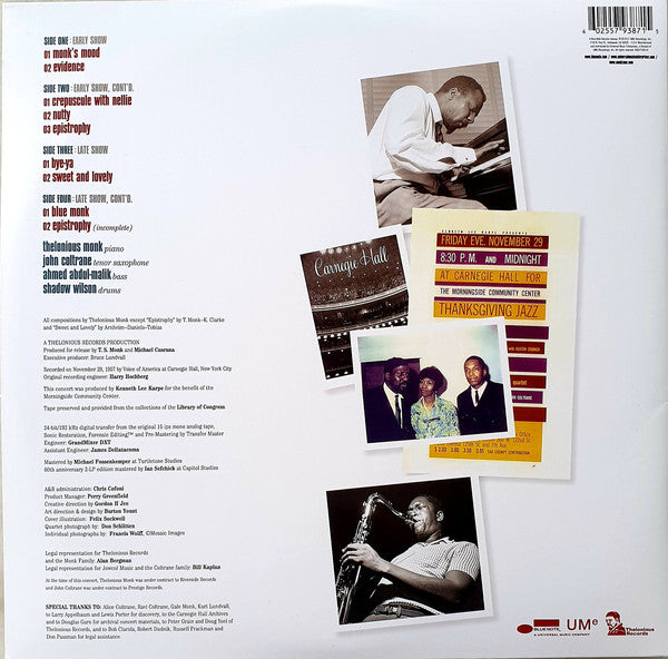 Thelonious Monk Quartet* With John Coltrane : At Carnegie Hall (2xLP, Album, Mono, RE, 60t)