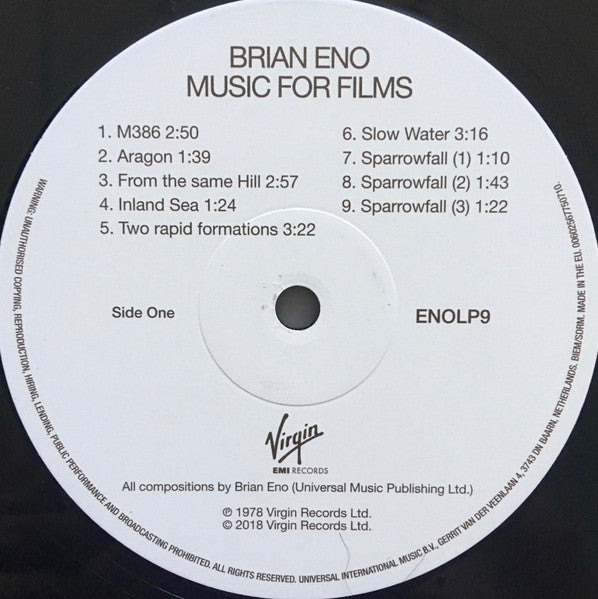 Brian Eno : Music For Films (LP, Album, RE, RM, 180)