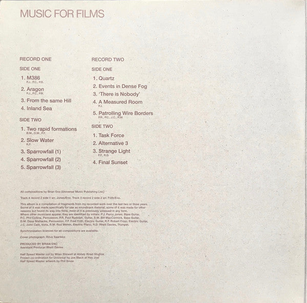 Brian Eno : Music For Films (2x12", Album, Ltd, RE, RM, 180)
