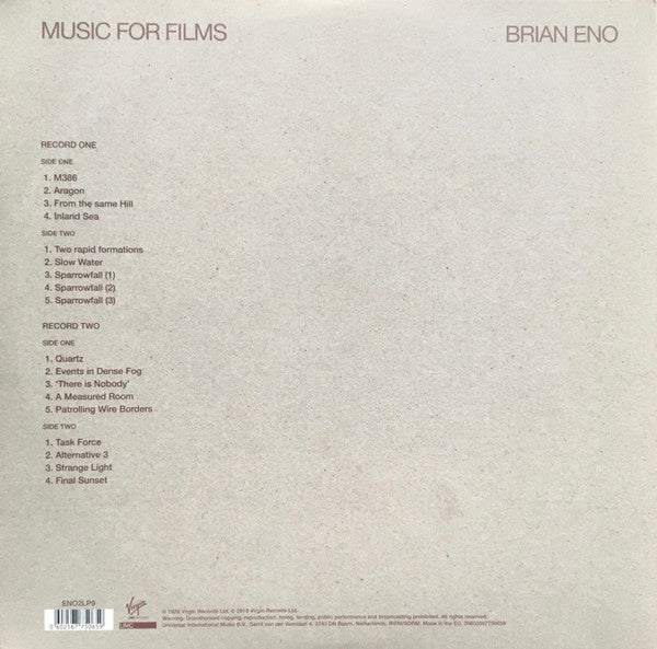 Brian Eno : Music For Films (2x12", Album, Ltd, RE, RM, 180)