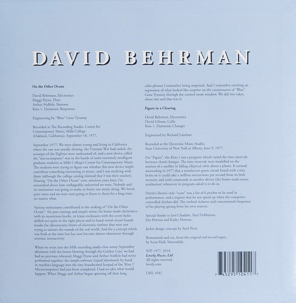 David Behrman : On The Other Ocean (LP, Album, RE)