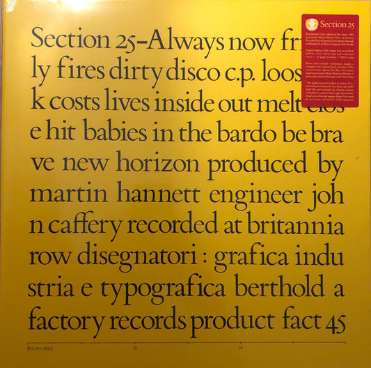 Section 25 : Always Now (LP, Album, RE + LP, Comp, RE, Cle + LP, Album, Yel)
