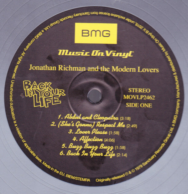 Jonathan Richman & The Modern Lovers : Back In Your Life (LP, Album, Num, RE, Sil)