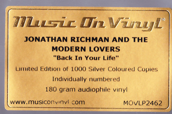 Jonathan Richman & The Modern Lovers : Back In Your Life (LP, Album, Num, RE, Sil)