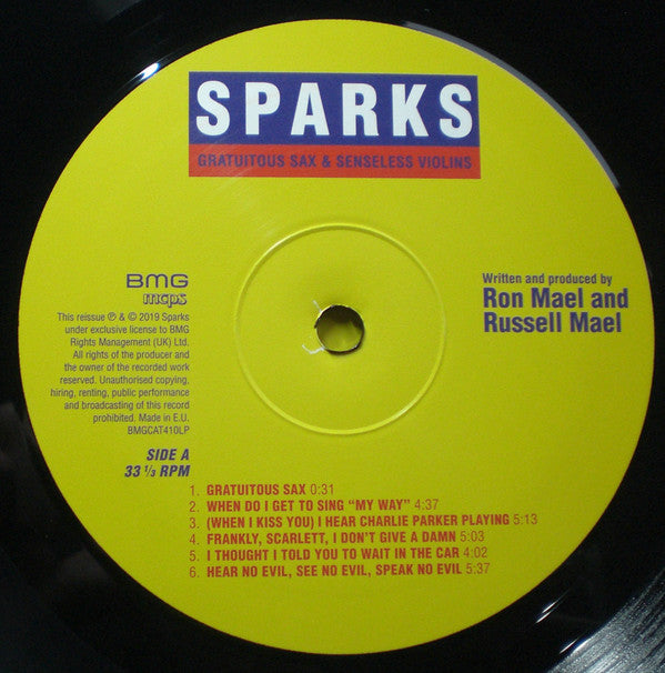 Sparks : Gratuitous Sax & Senseless Violins (LP, Album, RE, RM, Hea)