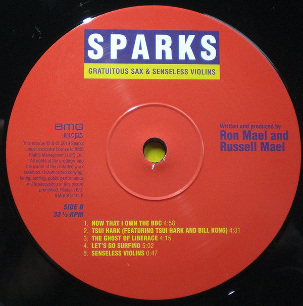Sparks : Gratuitous Sax & Senseless Violins (LP, Album, RE, RM, Hea)
