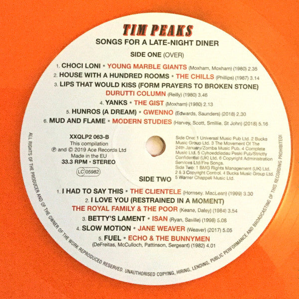 Tim Burgess & Bob Stanley : Tim Peaks (Songs For A Late-Night Diner) (2xLP, Comp, Ora)