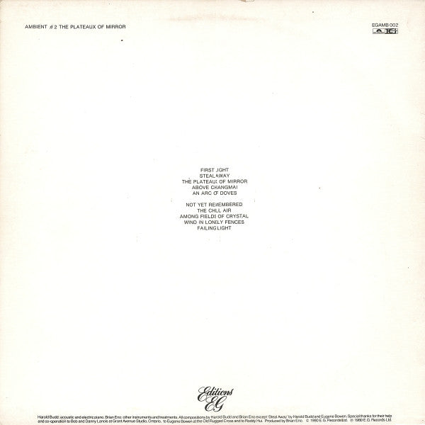 Harold Budd / Brian Eno : Ambient 2 (The Plateaux Of Mirror) (LP, Album)