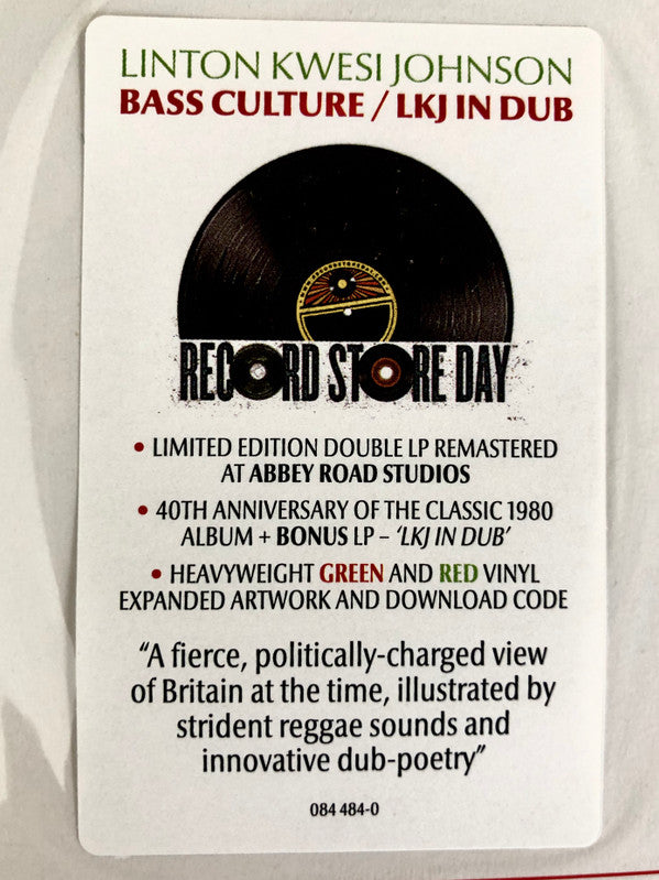 Linton Kwesi Johnson : Bass Culture / LKJ In Dub  (LP, Album, RE, Gre + LP, Album, RE, Red + RSD, Com)