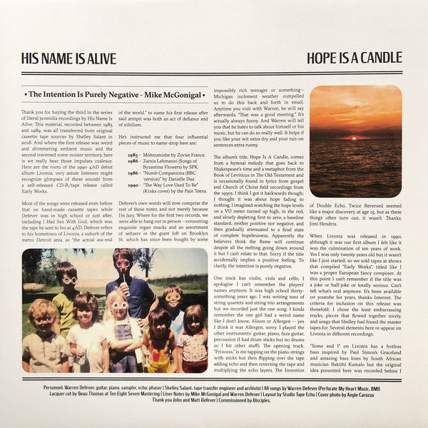 His Name Is Alive : Hope Is A Candle (Home Recordings 1985-1990 Vol. 3) (LP, Album, Comp, Cle)