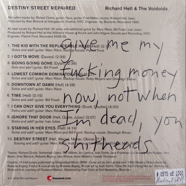 Richard Hell & The Voidoids : Destiny Street Repaired (LP, Album + CD, Album + Dlx, Ltd, Num)
