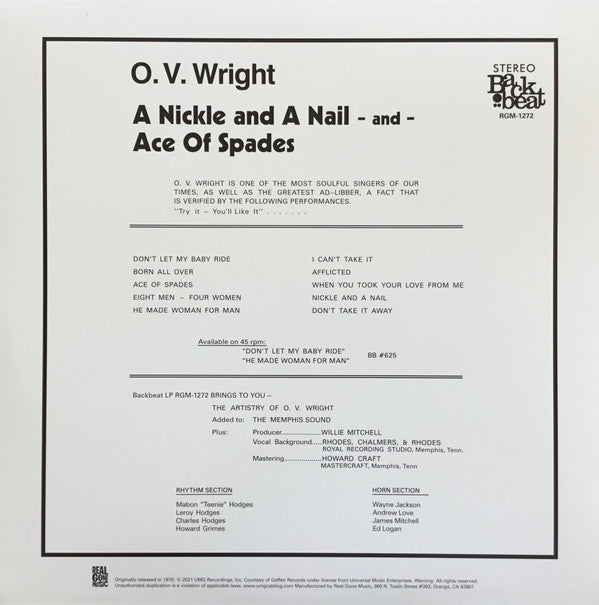 O.V. Wright : A Nickel And A Nail - And - Ace Of Spades (LP, Album, RE, 180)