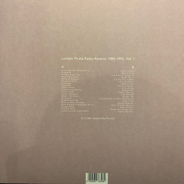 No Artist : London Pirate Radio Adverts 1984-1993, Vol. 1 (LP, Comp, Cle)