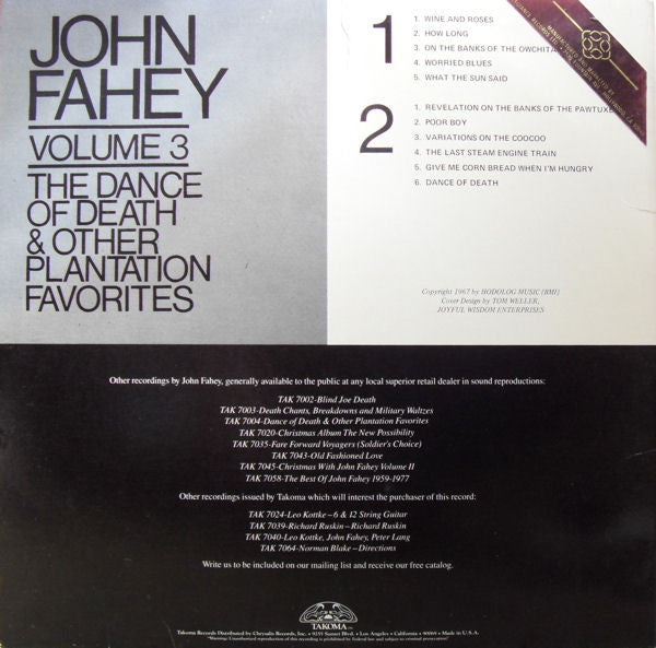 John Fahey : Volume 3 / The Dance Of Death & Other Plantation Favorites (LP, Album, RE, Ter)