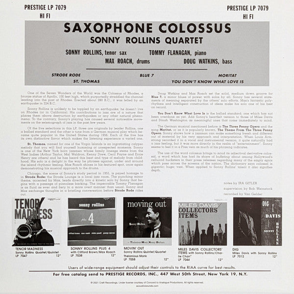 Sonny Rollins : Saxophone Colossus (LP, Album, Mono, Ltd, RE, RP, 180)