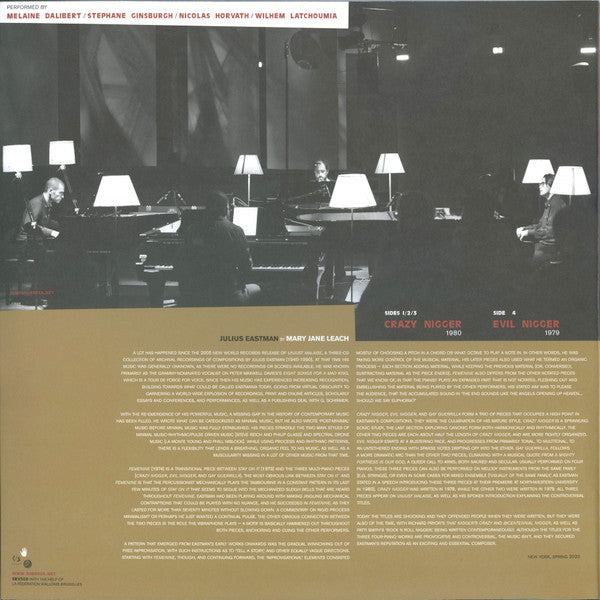 Julius Eastman : Two Extended Pieces For Four Pianos (2xLP, Album, Ltd, RE, Red)