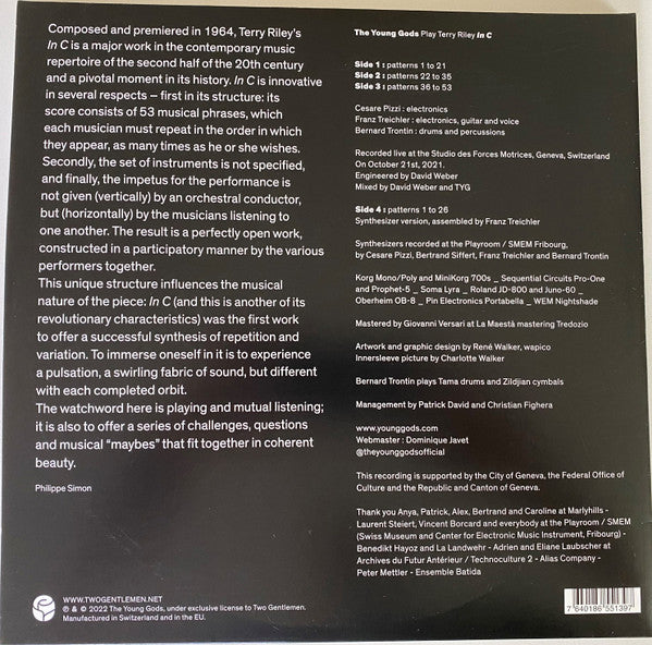 The Young Gods : The Young Gods Play Terry Riley In C (2xLP, Album, 180 + CD, Album + Ltd)