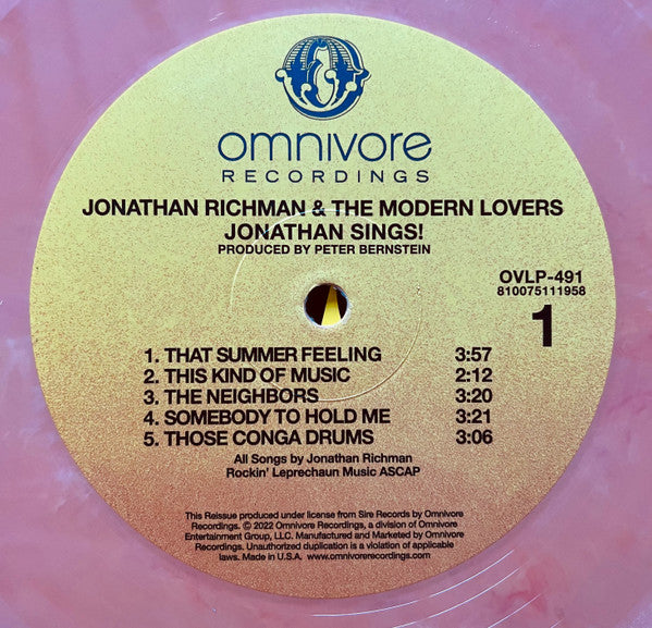 Jonathan Richman & The Modern Lovers : Jonathan Sings! (LP, Album, RSD, Ltd, RE, Pea)