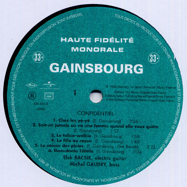Serge Gainsbourg : Confidentiel (LP, Album, RE)