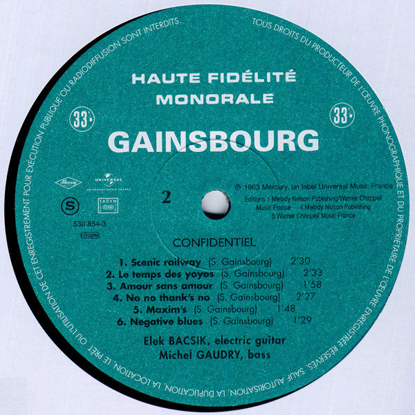 Serge Gainsbourg : Confidentiel (LP, Album, RE)