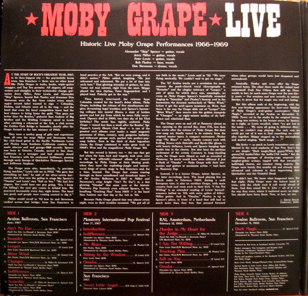 Moby Grape : Live (Historic Live Moby Grape Performances 1966-1969) (2xLP, Album, Mono)