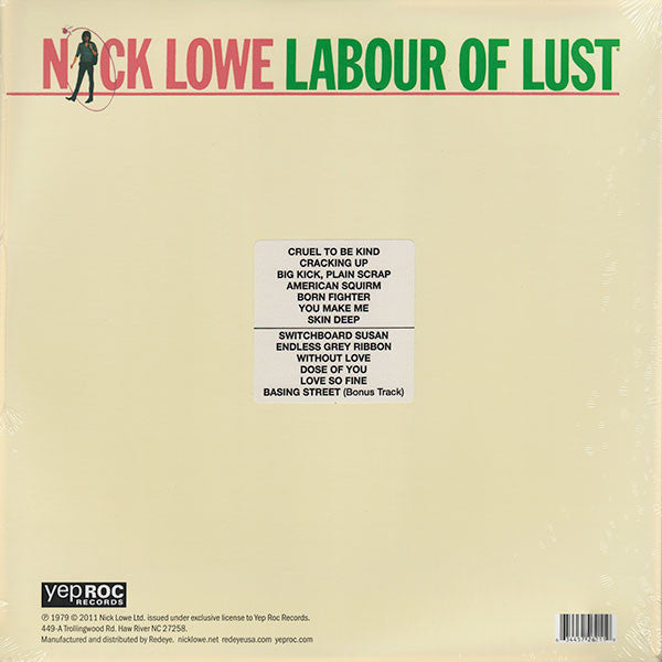 Nick Lowe : Labour Of Lust (LP, Album, RE, Gat)