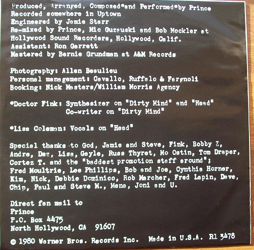Prince : Dirty Mind (LP, Album, RE, RM, 180)