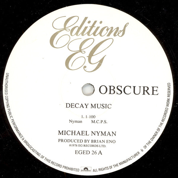 Michael Nyman : Decay Music (LP, Album, RE)