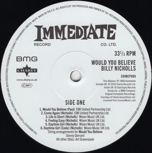 Billy Nicholls : Would You Believe (LP, Album, RE)