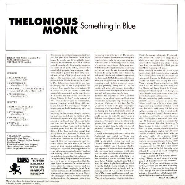 Thelonious Monk : Something In Blue (LP, Album, Ltd, RE, RM, 180)