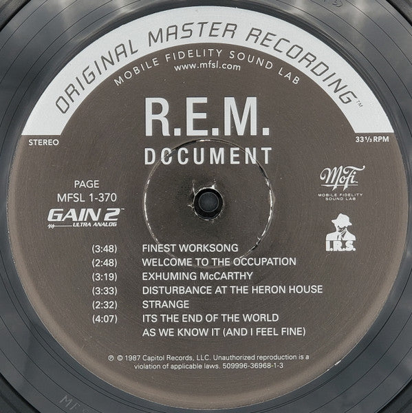 R.E.M. : Document (LP, Album, Ltd, Num, RE, RM)