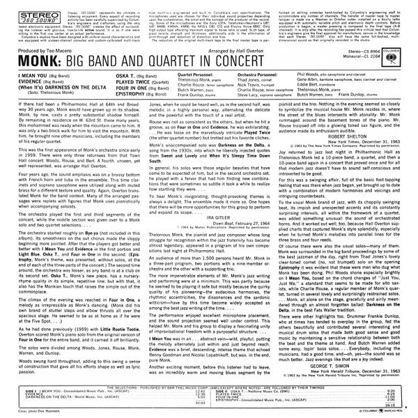 Thelonious Monk : Big Band And Quartet In Concert (LP, Album, RE, 180)