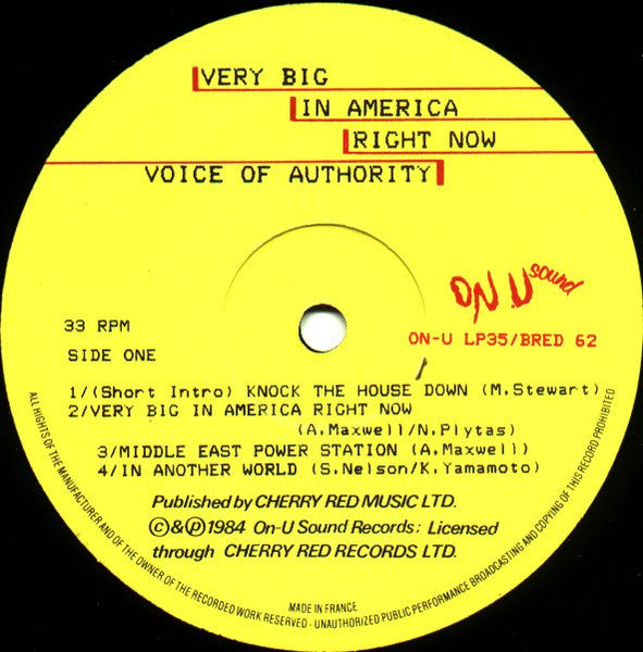 Voice Of Authority : Very Big In America Right Now (LP, Album)