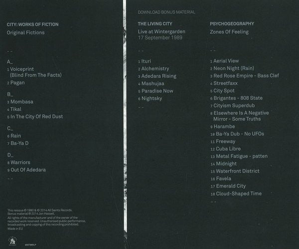 Jon Hassell : City: Works Of Fiction  (2xLP, Album, RE, RM)