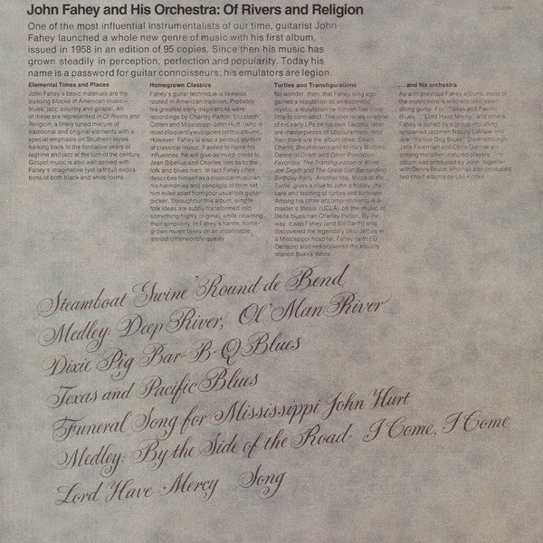 John Fahey & His Orchestra : Of Rivers And Religion (LP, Album, RE, 180)