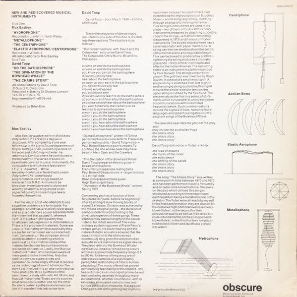 David Toop / Max Eastley : New And Rediscovered Musical Instruments (LP, RP, Red)