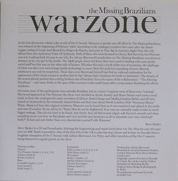 The Missing Brazilians* : Warzone (LP, Album, RE, RM)