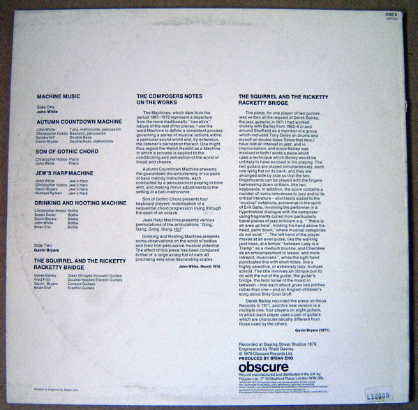 John White / Gavin Bryars : Machine Music (LP, Album)