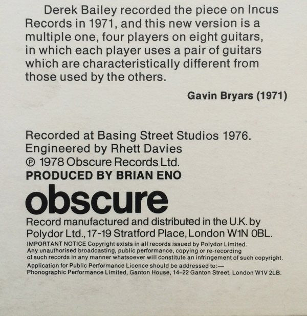 John White / Gavin Bryars : Machine Music (LP, Album)