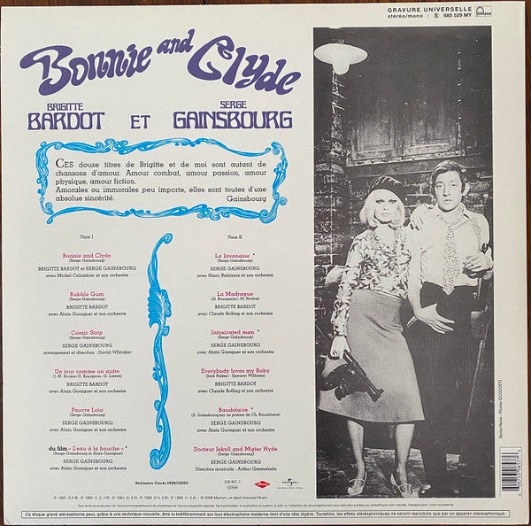 Serge Gainsbourg Et Brigitte Bardot : Bonnie And Clyde (LP, Comp, RE, 180)